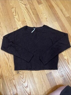 Free People Chocolate Brown V-Neck Cropped Sweater